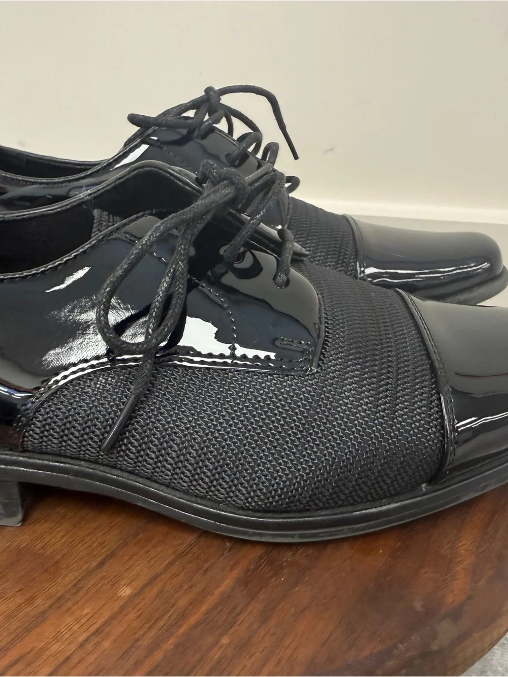 Stacy Adams Black Patent & Knit Lace-Up Dress Oxfords